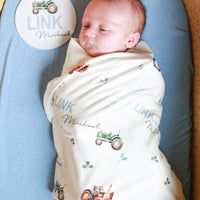 Tractor Days Baby Swaddle | Soft Knit Custom Blanket for Newborn Boys