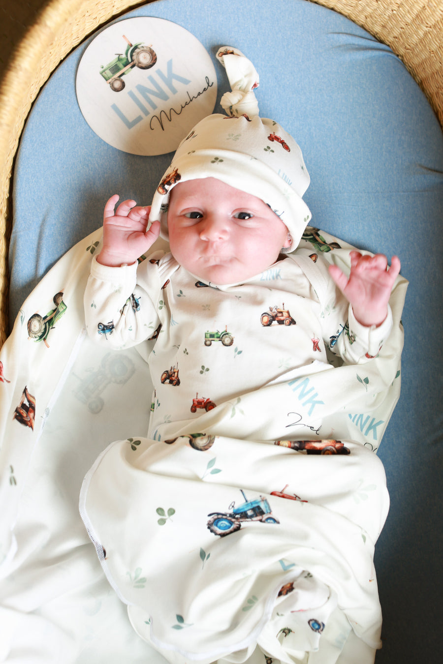 Tractor Days Baby Swaddle | Soft Knit Custom Blanket for Newborn Boys