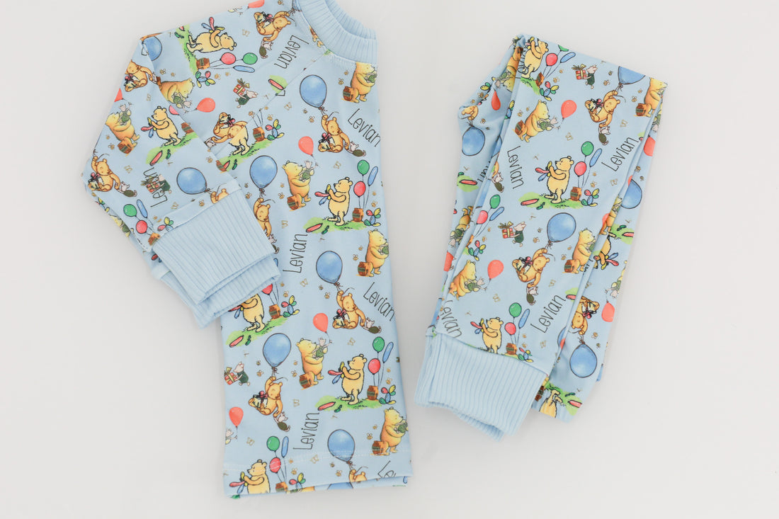 Personalized Winnie the Pooh Birthday Pajamas Cute Kids PJ s with Vintage Print