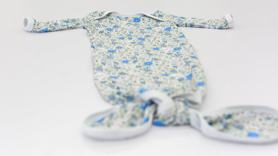 Blue Floral Baby Gown - Personalized, Soft, Newborn Gift