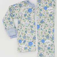 Blue English Floral Personalized Pajamas for Girls - Soft, Comfy Baby PJs