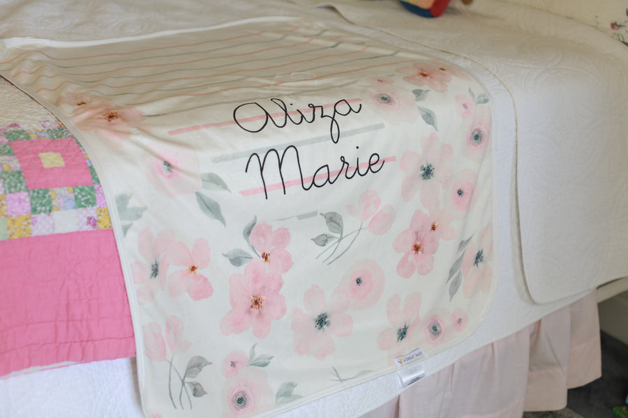 Peach Blossom Minky Stroller Blanket with Baby's Name