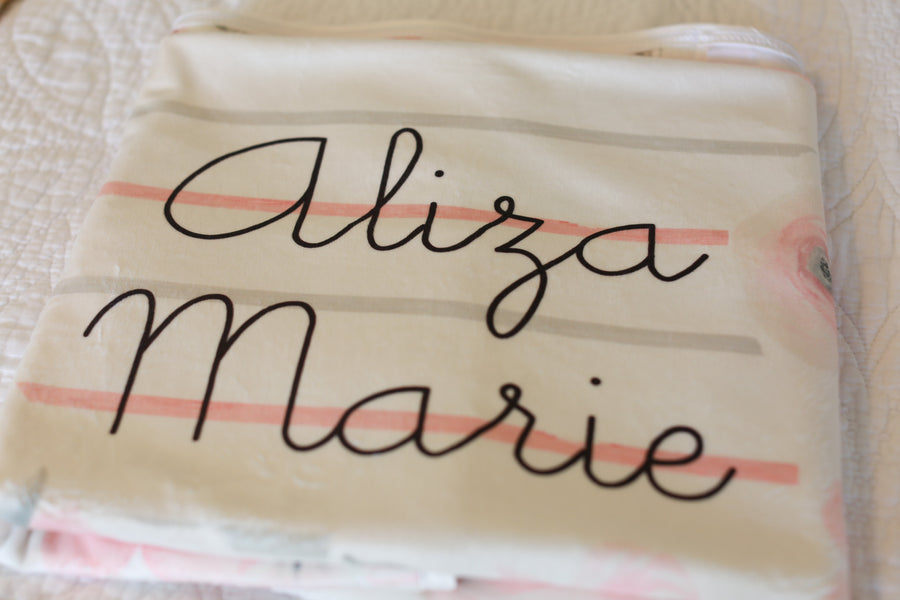 Peach Blossom Minky Stroller Blanket with Baby's Name