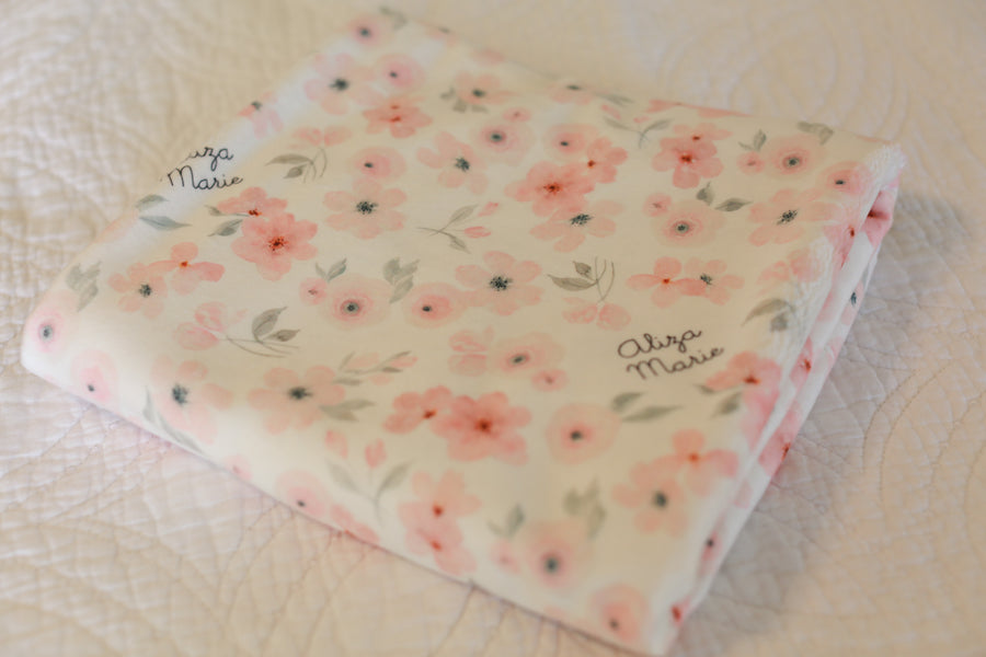 Peach Blossom Minky Stroller Blanket with Baby's Name