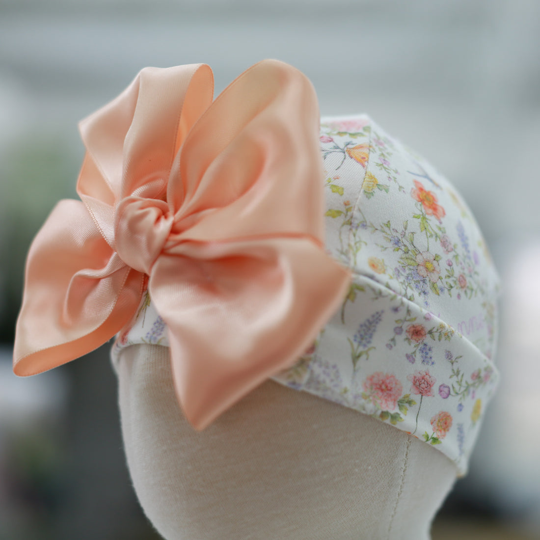 Floral Baby Girl Hat With Satin Bow