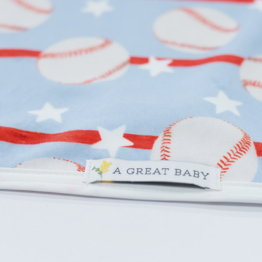 Little Slugger Light Blue Baseball Minky Personalized Baby Blanket