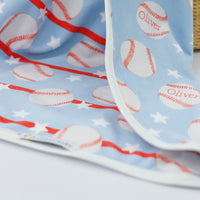 Little Slugger Light Blue Baseball Minky Personalized Baby Blanket