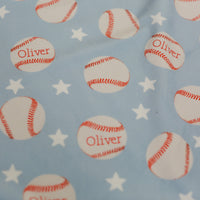 Little Slugger Light Blue Baseball Minky Personalized Baby Blanket