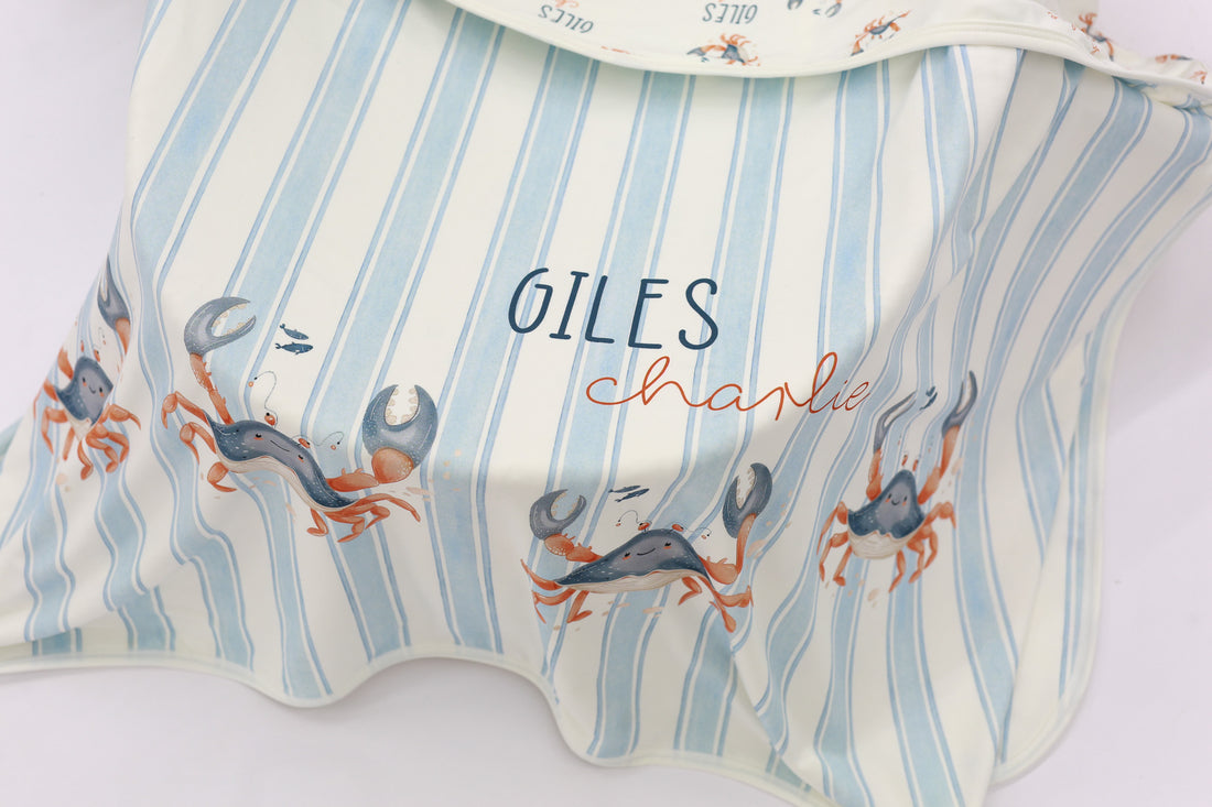 Crabby Cutie Swaddle Blanket with Name – 1 or 2 Layer
