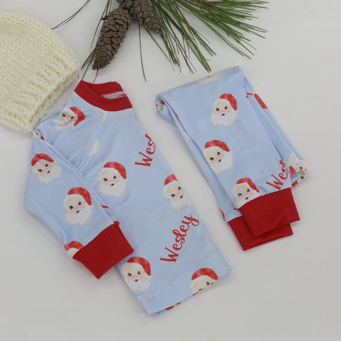 Light Blue Vintage Santa Boys Pajamas