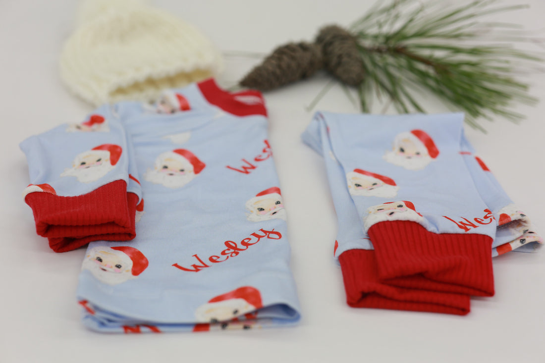 Light Blue Vintage Santa Boys Pajamas