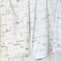 Farmhouse Toile Personalized Baby Boy Keepsake Blanket -Blue or Green Farm Nursery Gift