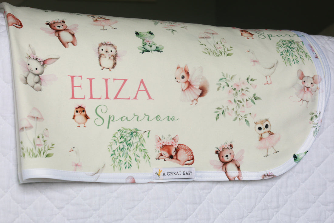 Personalized Baby Blanket – Woodland Animal Blanket with Satin Trim Edge, Pink Keepsake