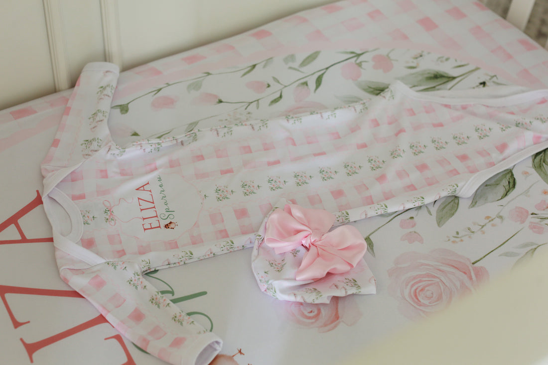 Woodland Fairies Personalized Baby Gown, Pink Ribbon Newborn Tie Bottom Sleeper Outfit