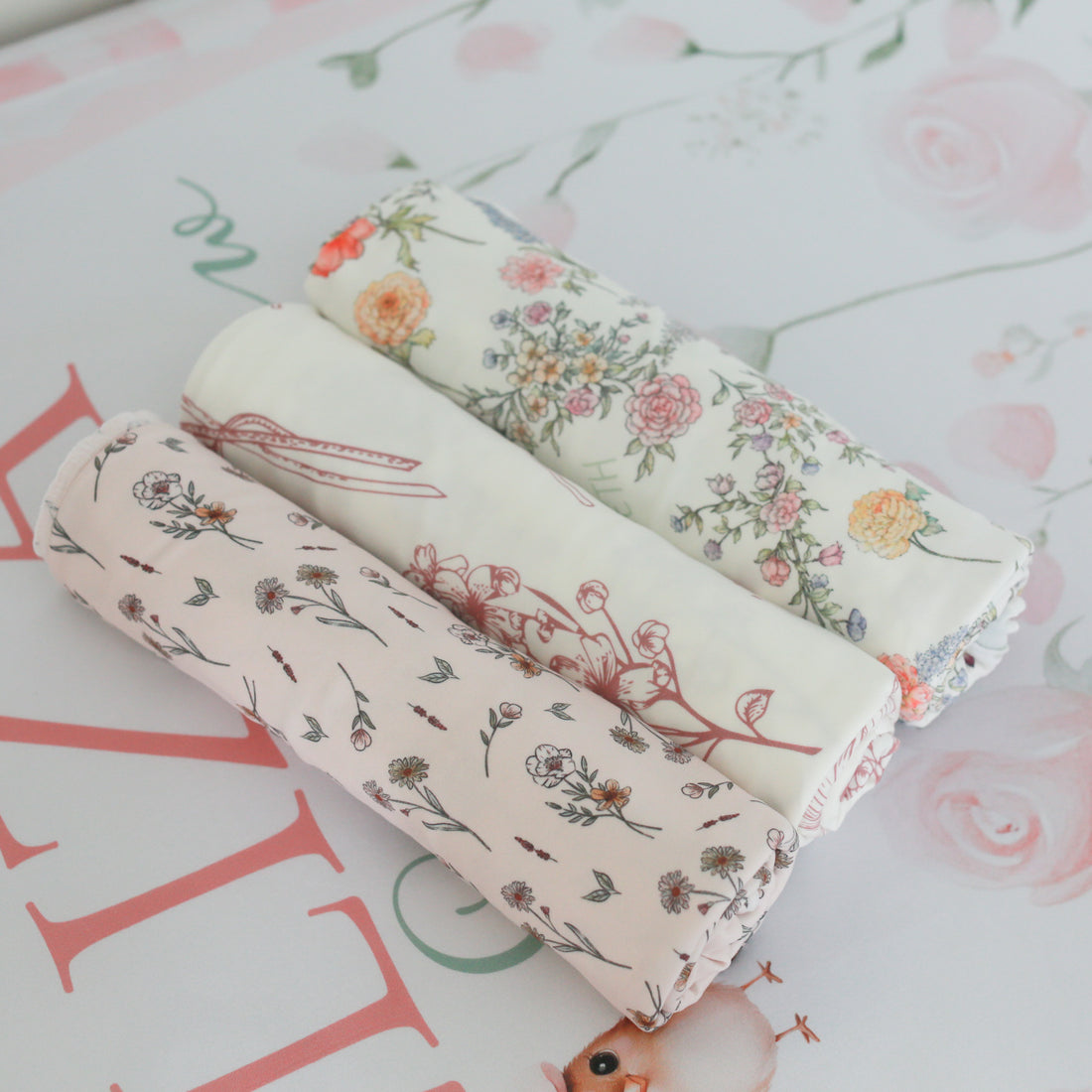 Baby Swaddle Blankets - Floral Newborn Swaddle Wraps 3-Pack | Breathable Stretchy Knit