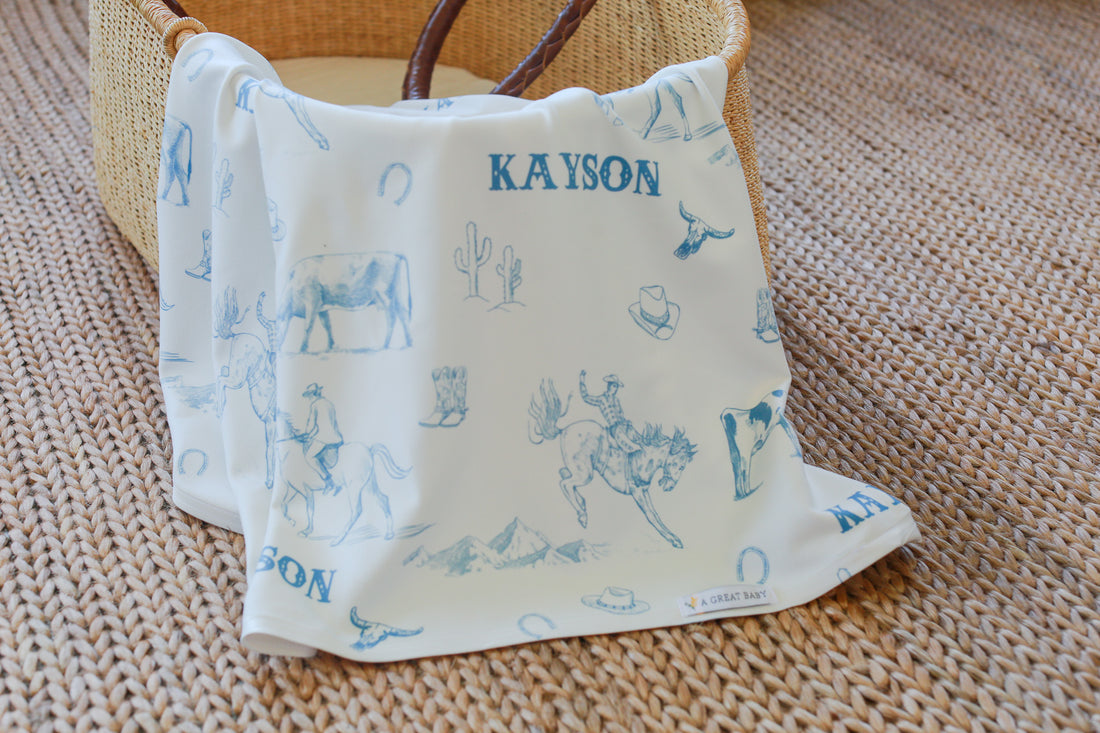 Personalized Baby Blanket - Western Baby Blanket with Satin Trim Edge, Cozy Plush Keepsake