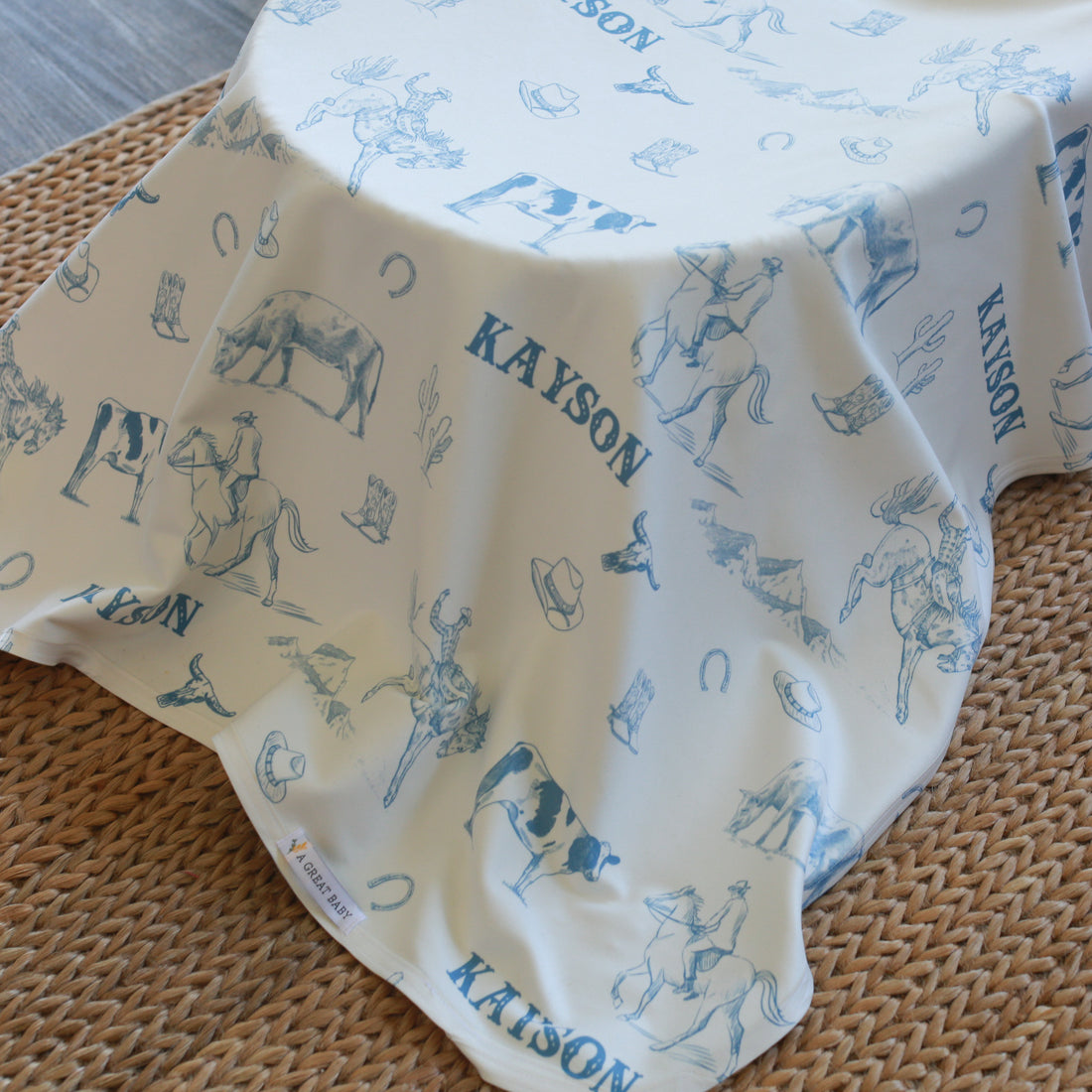 Personalized Baby Blanket - Western Baby Blanket with Satin Trim Edge, Cozy Plush Keepsake