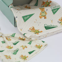 Personalized Baby Boy Set – Golfing Teddy Bear Complete Layette Set Gift for Golfer With Keepsake Blankie