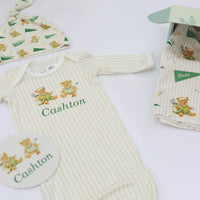 Teddy Bear Golf Baby Gown Tied Bottom Gown With Vintage Golfing Teddies