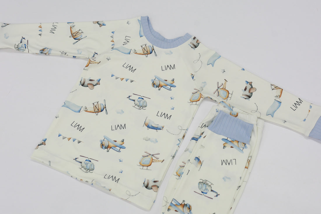 Airplane Pajamas Custom Made With Name Little Boy PJ's