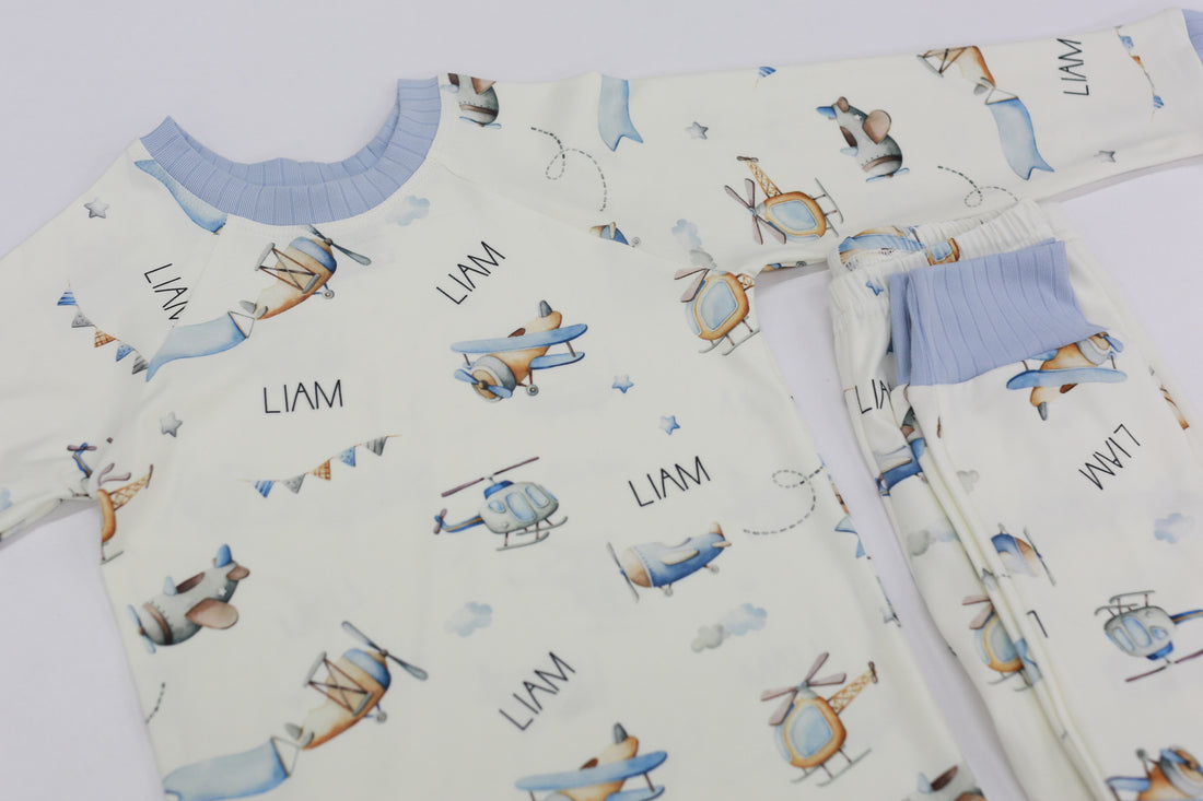 Airplane Pajamas Custom Made With Name Little Boy PJ's