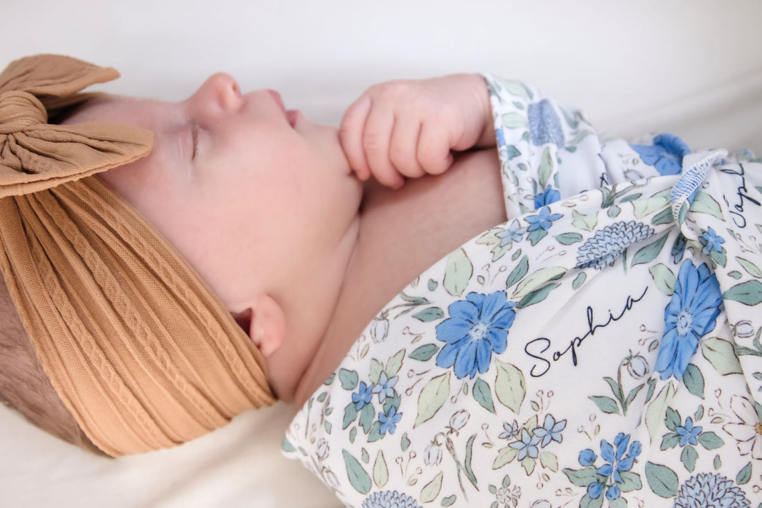 Blue Floral Baby Swaddle - Personalized Blanket