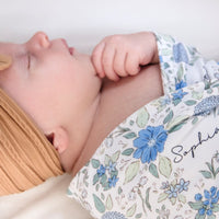 Blue Floral Baby Swaddle - Personalized Blanket