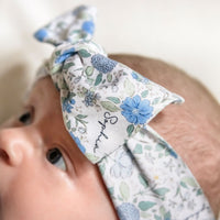 Personalized Baby Blanket - Blue Floral Receiving Blanket with Satin Trim