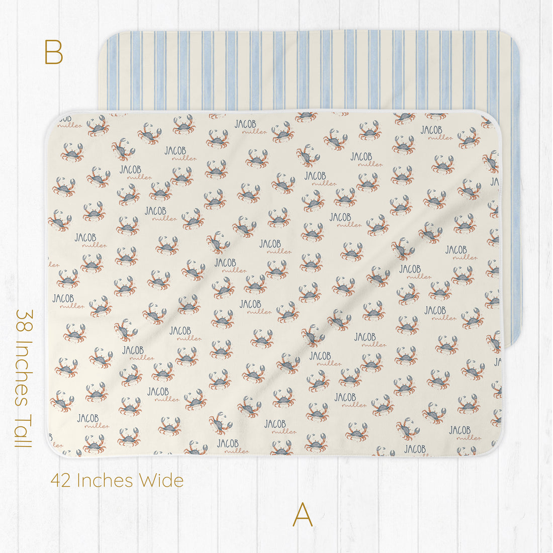 Crabby Cutie Swaddle Blanket with Name – 1 or 2 Layer