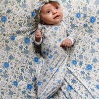 Blue Floral Baby Gown - Personalized, Soft, Newborn Gift