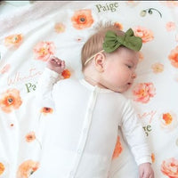 blush peony floral baby swaddle with name