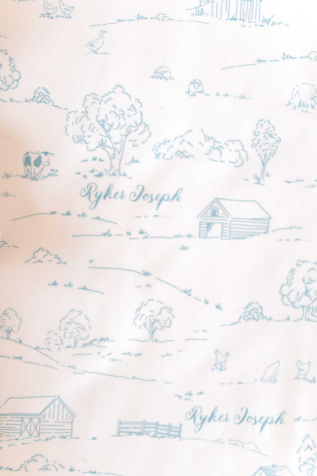 Farmhouse Toile Personalized Baby Boy Keepsake Blanket -Blue or Green Farm Nursery Gift
