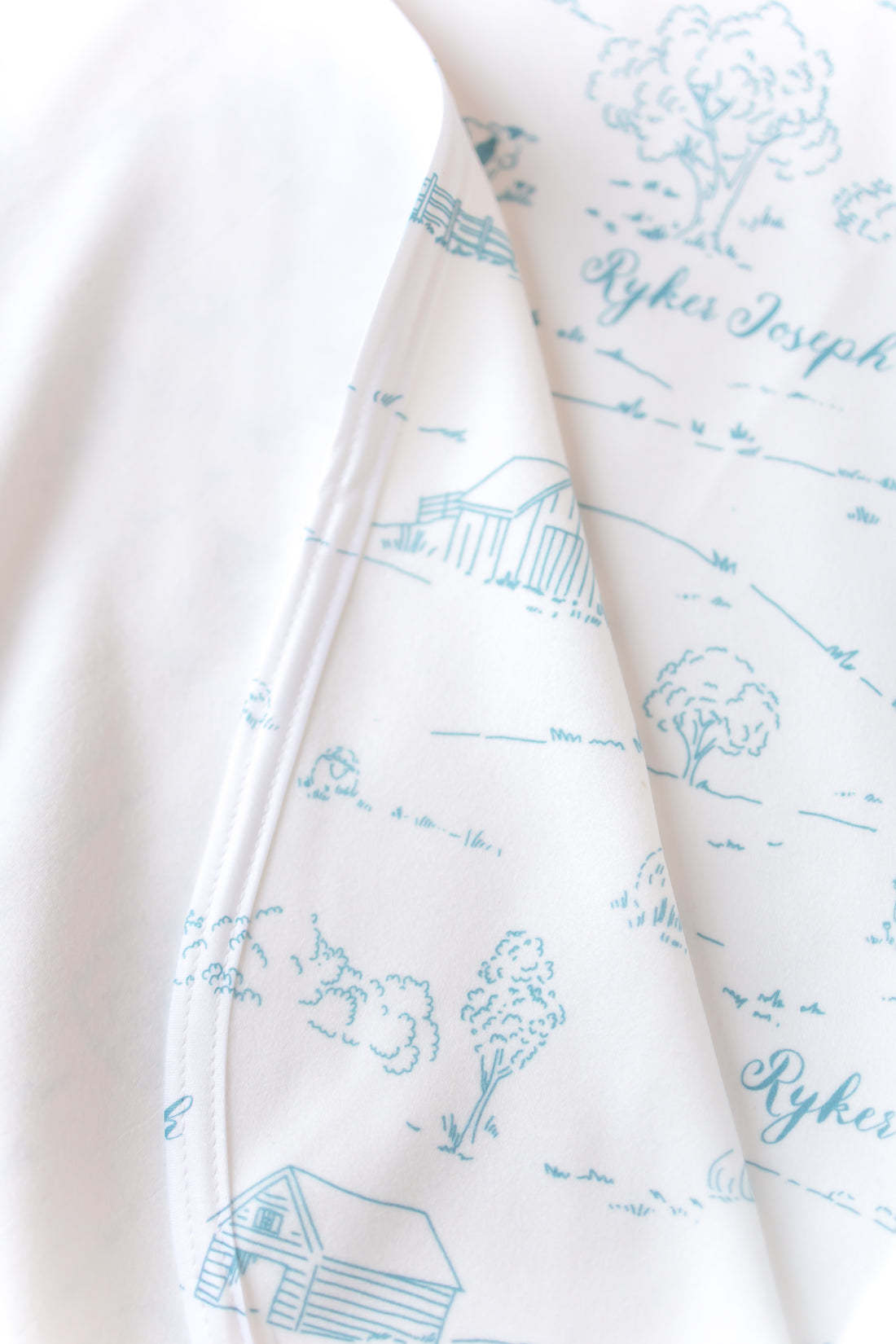 Farmhouse Toile Personalized Baby Boy Keepsake Blanket -Blue or Green Farm Nursery Gift