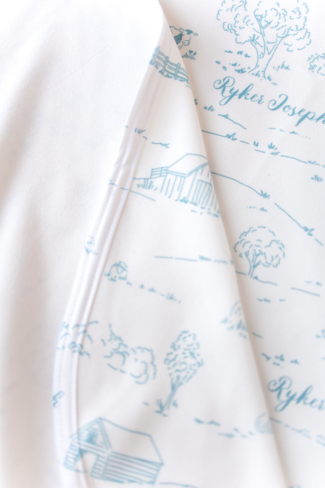 Farmhouse Toile Personalized Baby Boy Keepsake Blanket -Blue or Green Farm Nursery Gift