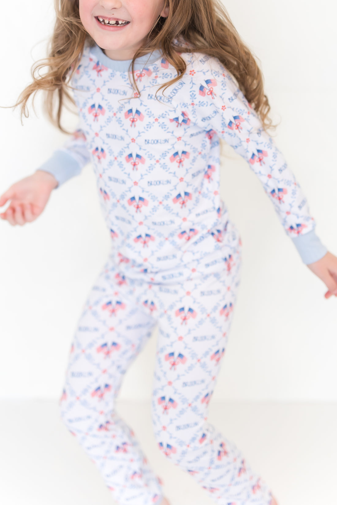 Best Patriotic Girl Gift | Personalized Grandmillennial American Flag Pajamas for Girls