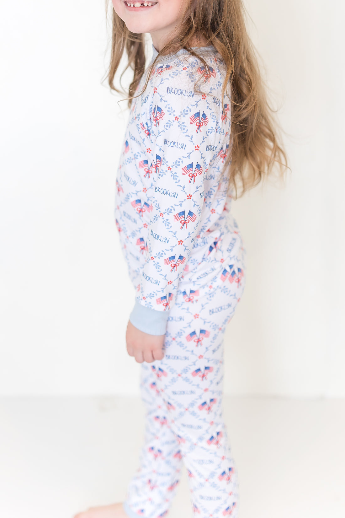 Best Patriotic Girl Gift | Personalized Grandmillennial American Flag Pajamas for Girls