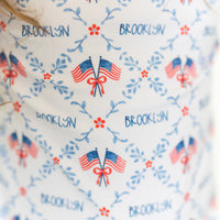 Best Patriotic Girl Gift | Personalized Grandmillennial American Flag Pajamas for Girls