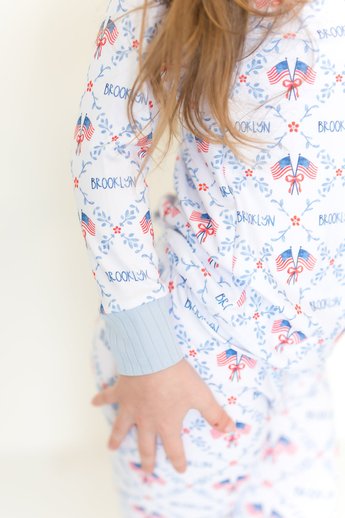 Best Patriotic Girl Gift | Personalized Grandmillennial American Flag Pajamas for Girls