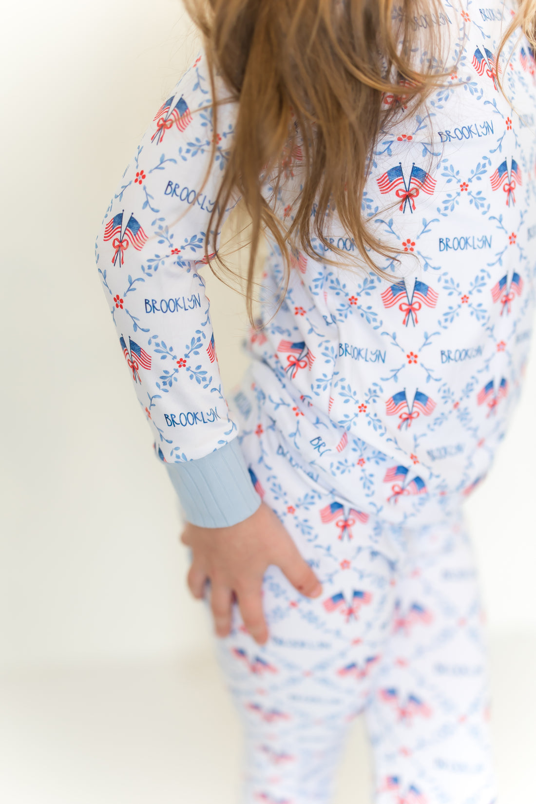Best Patriotic Girl Gift | Personalized Grandmillennial American Flag Pajamas for Girls