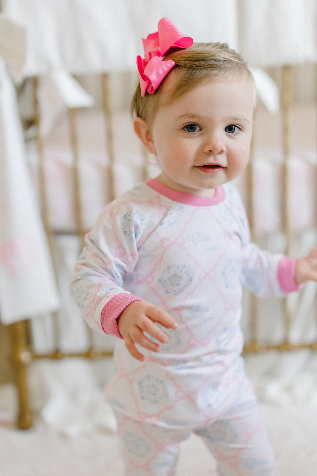 Pink Heirloom Bows Pajamas for Girls (3 months to kids 14)