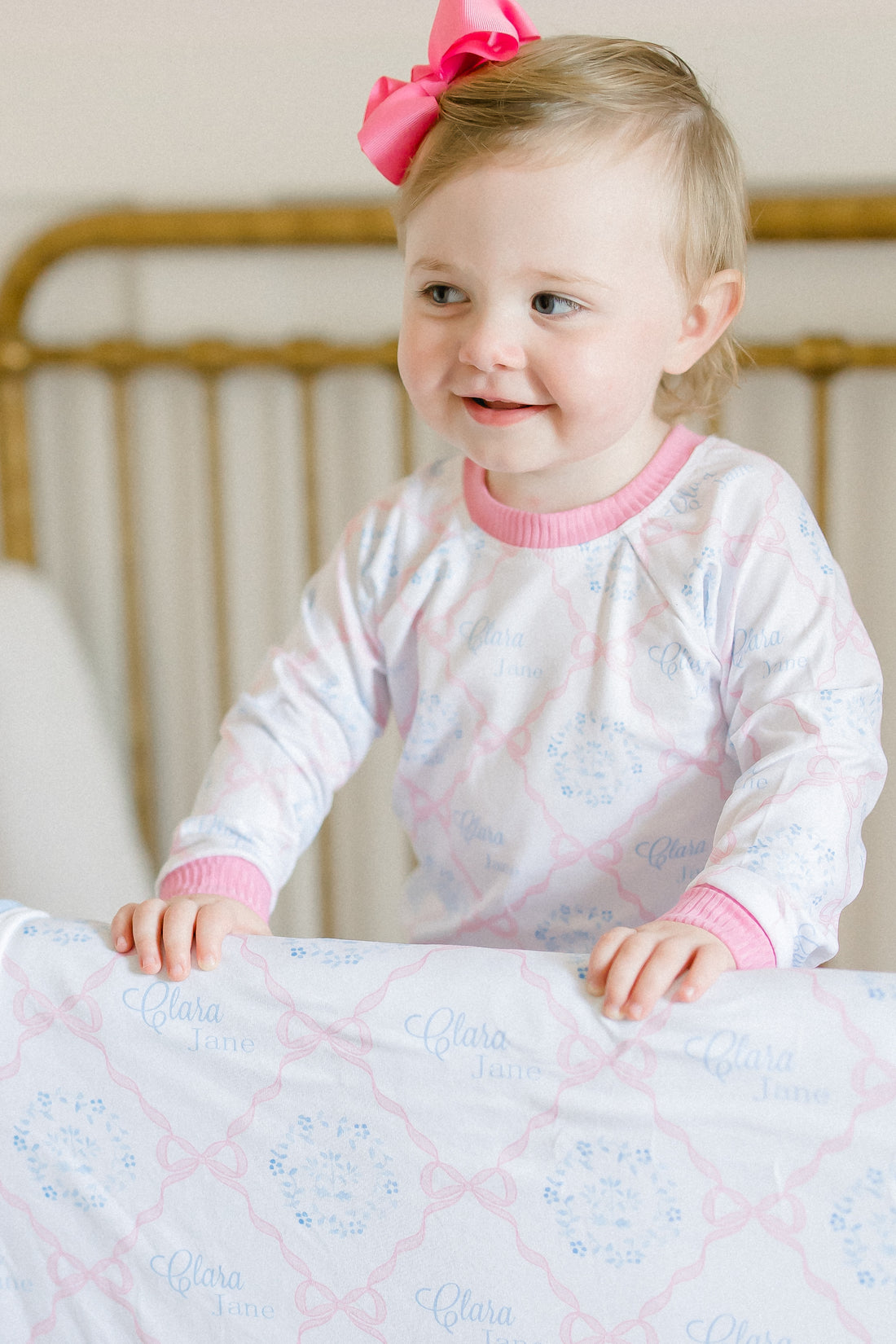 Pink Heirloom Bows Pajamas for Girls (3 months to kids 14)