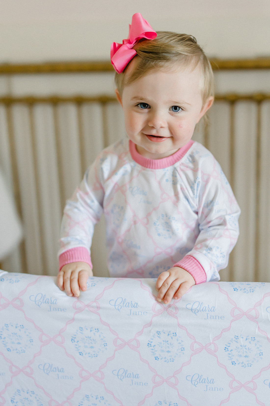 Pink Heirloom Bows Pajamas for Girls (3 months to kids 14)