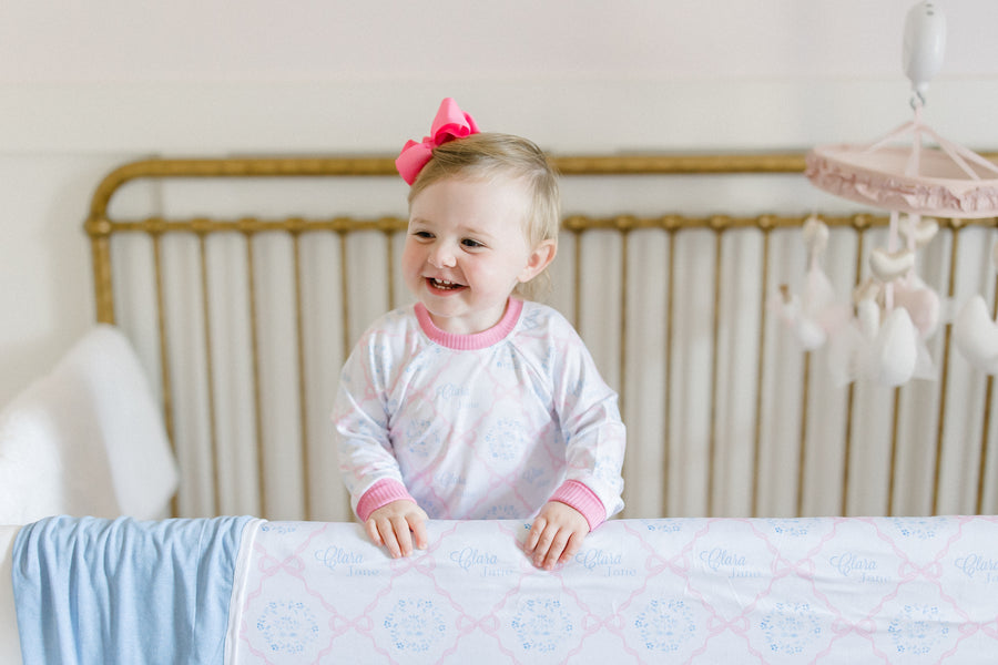 Pink Heirloom Bows Pajamas for Girls (3 months to kids 14)