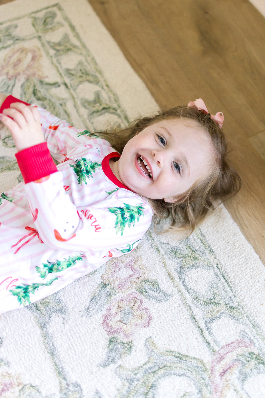Pink Stripe Santa Pajamas - Personalized Girls Holiday Sleepwear with Cozy Striped Fabric