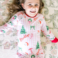 Pink Stripe Santa Pajamas - Personalized Girls Holiday Sleepwear with Cozy Striped Fabric