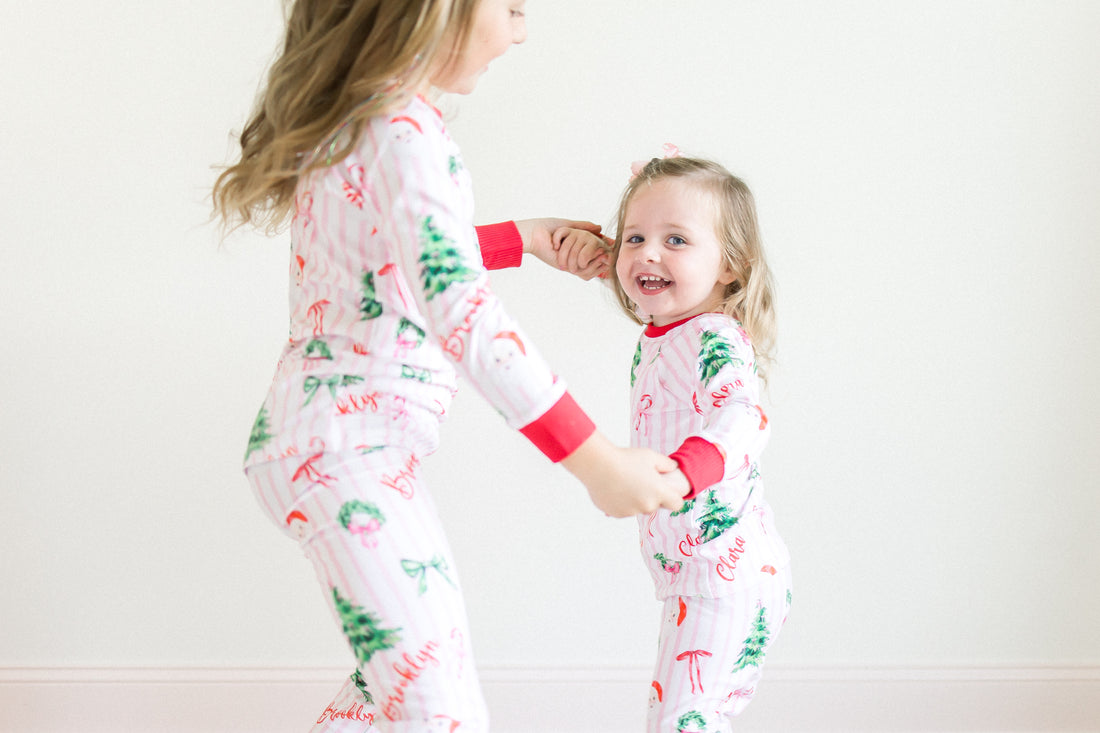 Pink Stripe Santa Pajamas - Personalized Girls Holiday Sleepwear with Cozy Striped Fabric