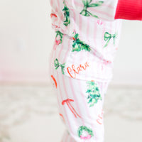 Pink Stripe Santa Pajamas - Personalized Girls Holiday Sleepwear with Cozy Striped Fabric