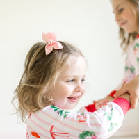 Pink Stripe Santa Pajamas - Personalized Girls Holiday Sleepwear with Cozy Striped Fabric