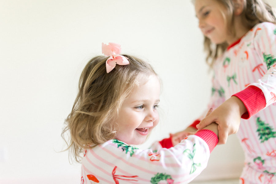 Pink Stripe Santa Pajamas - Personalized Girls Holiday Sleepwear with Cozy Striped Fabric