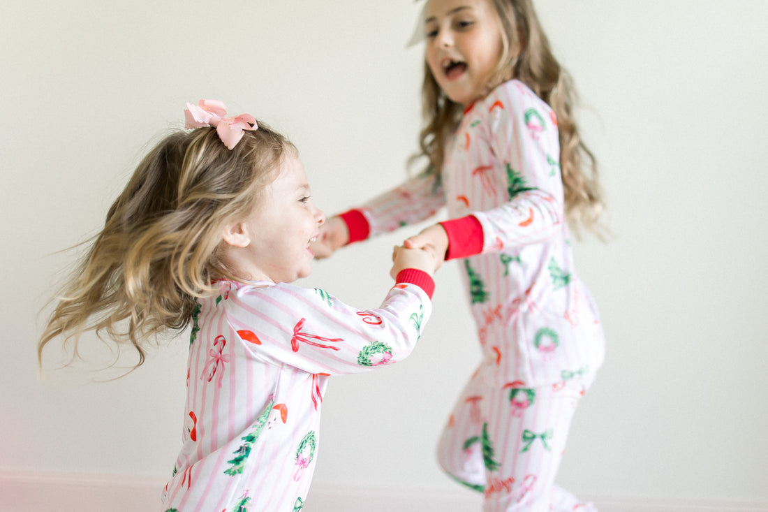 Pink Stripe Santa Pajamas - Personalized Girls Holiday Sleepwear with Cozy Striped Fabric